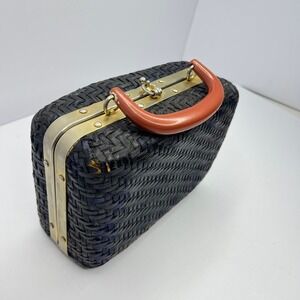 Vintage Lesco Lona Rattan Bag Black Blue Made in Italy Preppy Twee Whimsygoth